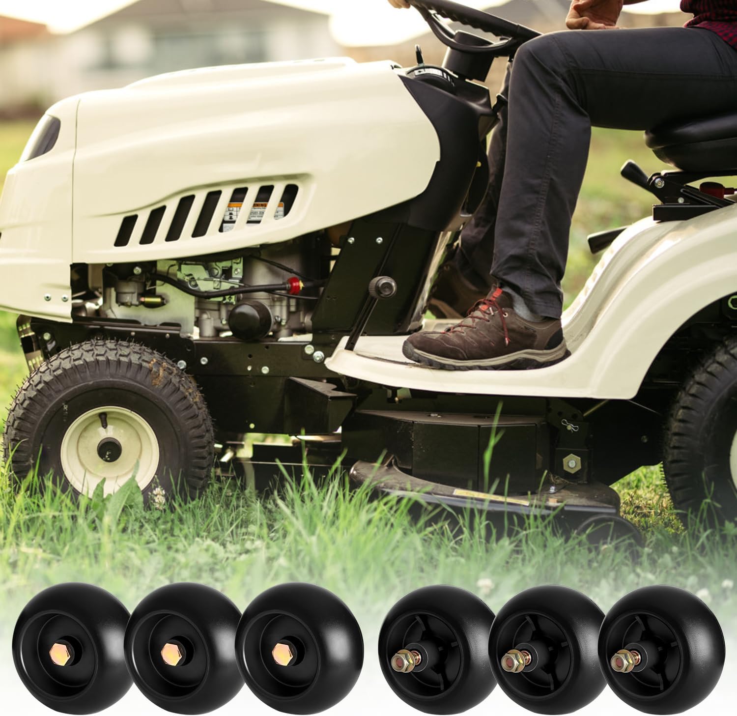 UP2WIN Mower Deck Wheels 753-04856A Compatible with Craftsman Husq Cub Cad et JD Lawn Mower Tractor, Riding Lawn Mower Deck Rollers Work with 54" 48" Deck, Replace for 753-04856, 734-03058, 6 Pack