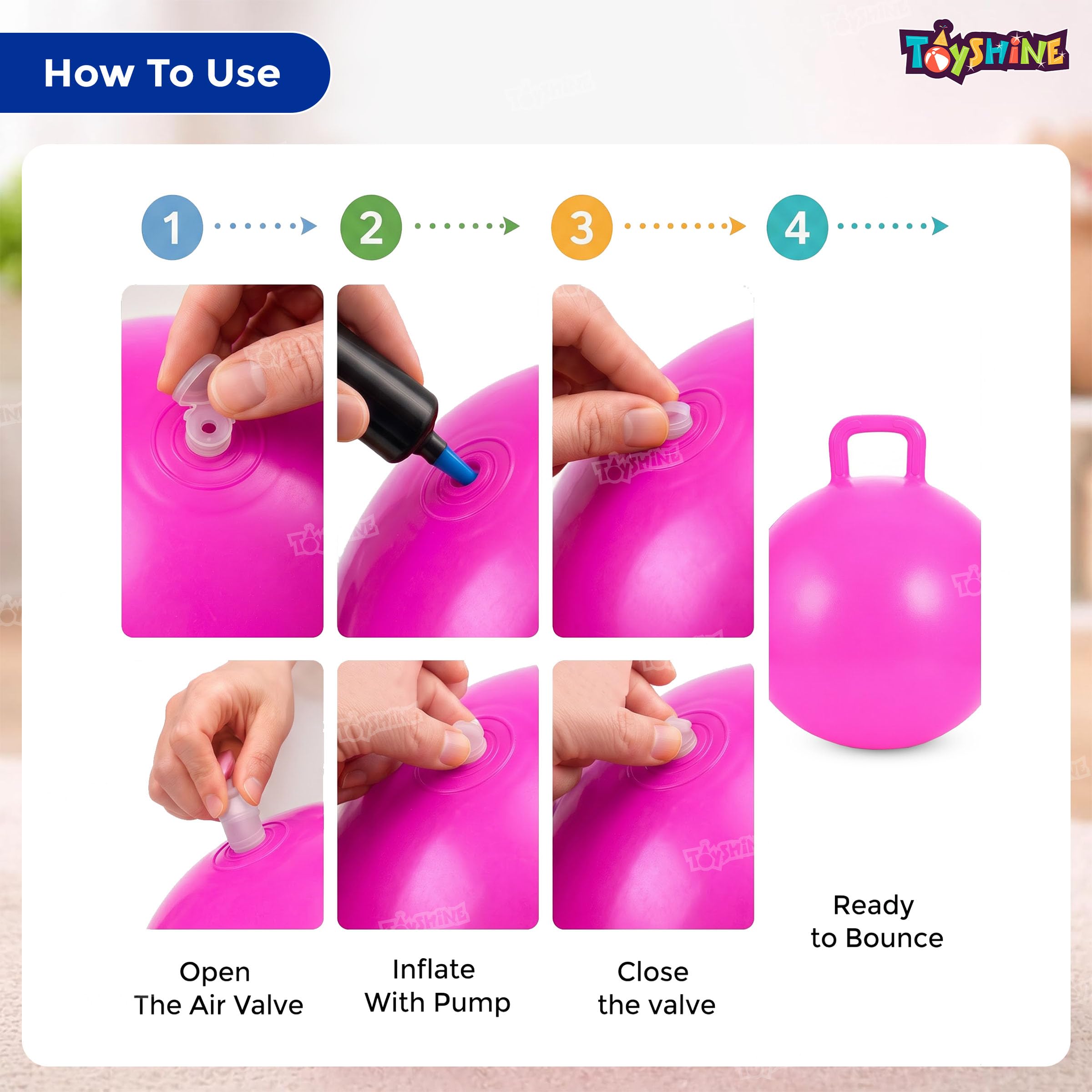 Toyshine 65cm Hopper Ball for Kids Ages 6+ Inflatable Hopping Balls Jumping Therapy Ball Toys Sit and Bounce Ball with Handle - Pink 1