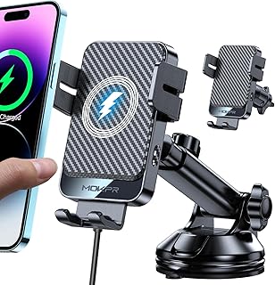 MOKPR Wireless Car Charger, 15W Fast Charging Auto Clamping Car Phone Holder Wireless Charger Suction Holder Dashboard Compatible for iPhone 16 15 14 13 12 Pro Max Xs,Samsung Galaxy S25 S24 S23 S22