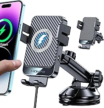 MOKPR Wireless Car Charger, 15W Fast Charging Auto Clamping Car Phone Holder Wireless Charger Suction Holder Dashboard Compatible for iPhone 16 15 14 13 12 Pro Max Xs,Samsung Galaxy S25 S24 S23 S22