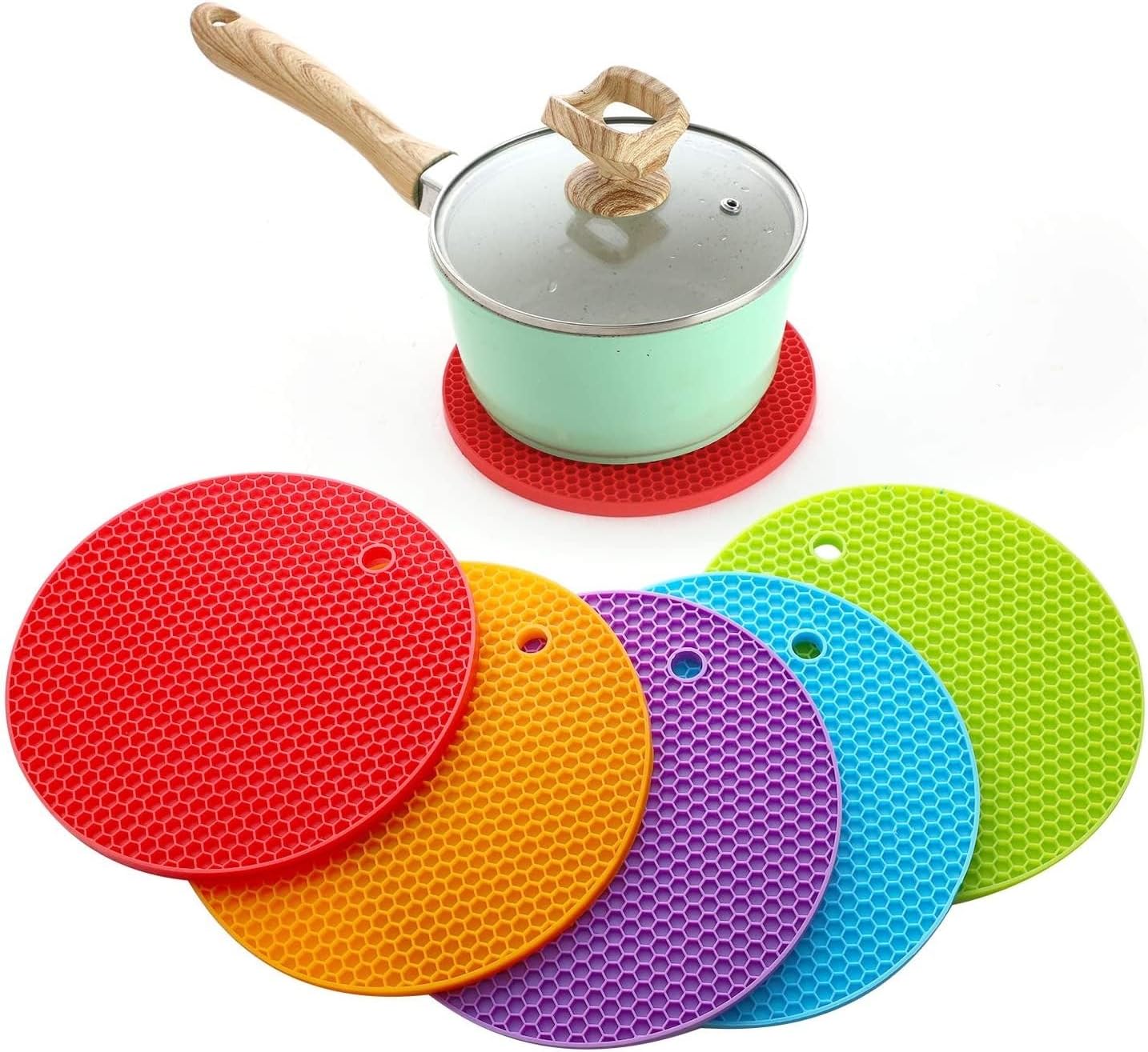 Silicone Pot Holders and Trivets, Set of 5, Heat Resistant Kitchen Mats, Multi-Color
