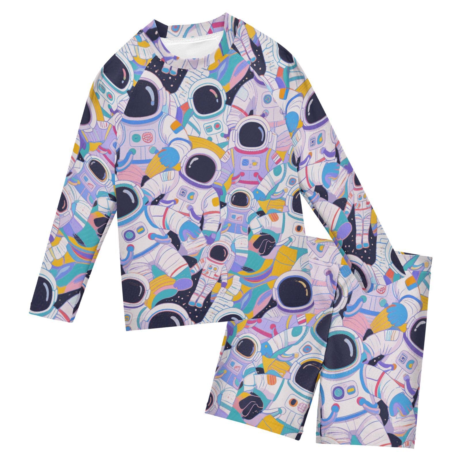 Traje de baño de 2 piezas manga larga estampado astronauta 6