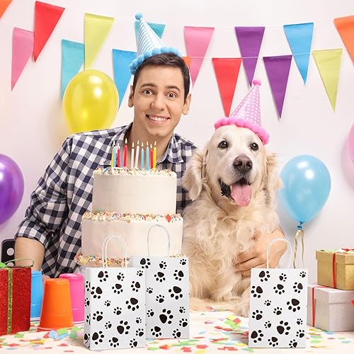 Miniatura 5 de Blulu 50 bolsas de regalo para cachorros y perros de 6.3 x 3.1 x 8.6 pulgadas, bolsa de regalo de pata de perro con asas de papel giratorio para