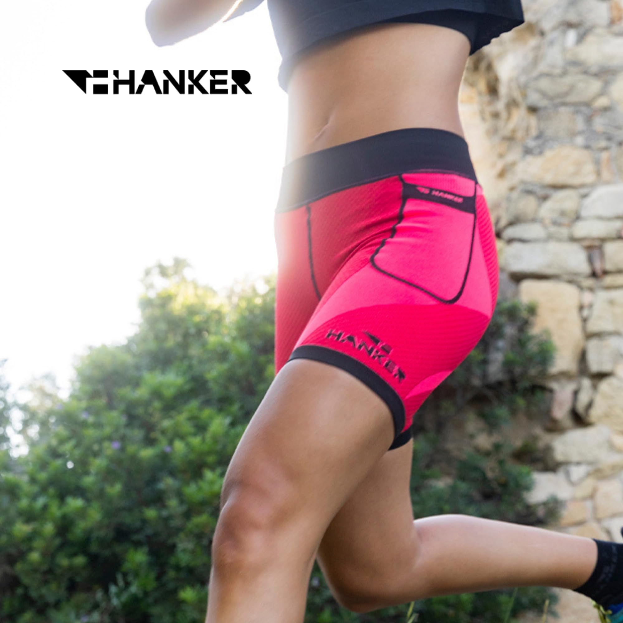 HANKER Mallas Running Hombre Cortas Compresión Firme Mallas Cortas Hombre Deporte Trail con Bolsillos