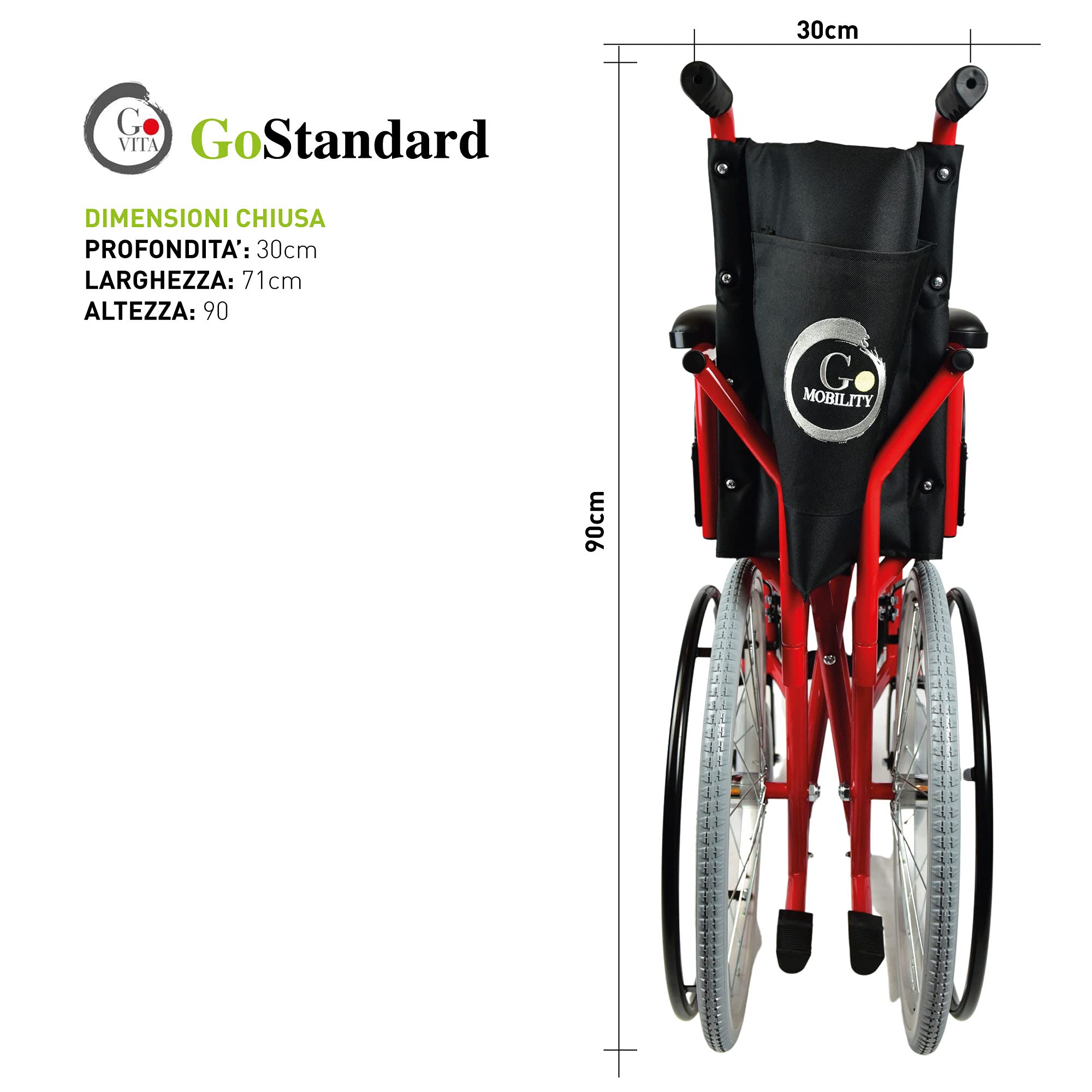 GOVITA Składany wózek dla wąskich przejść, idealny do podjazdów_Gostreet Slim 40 cm - podwójna stalowa rama typu cruiser składany cienki wózek inwalidzki