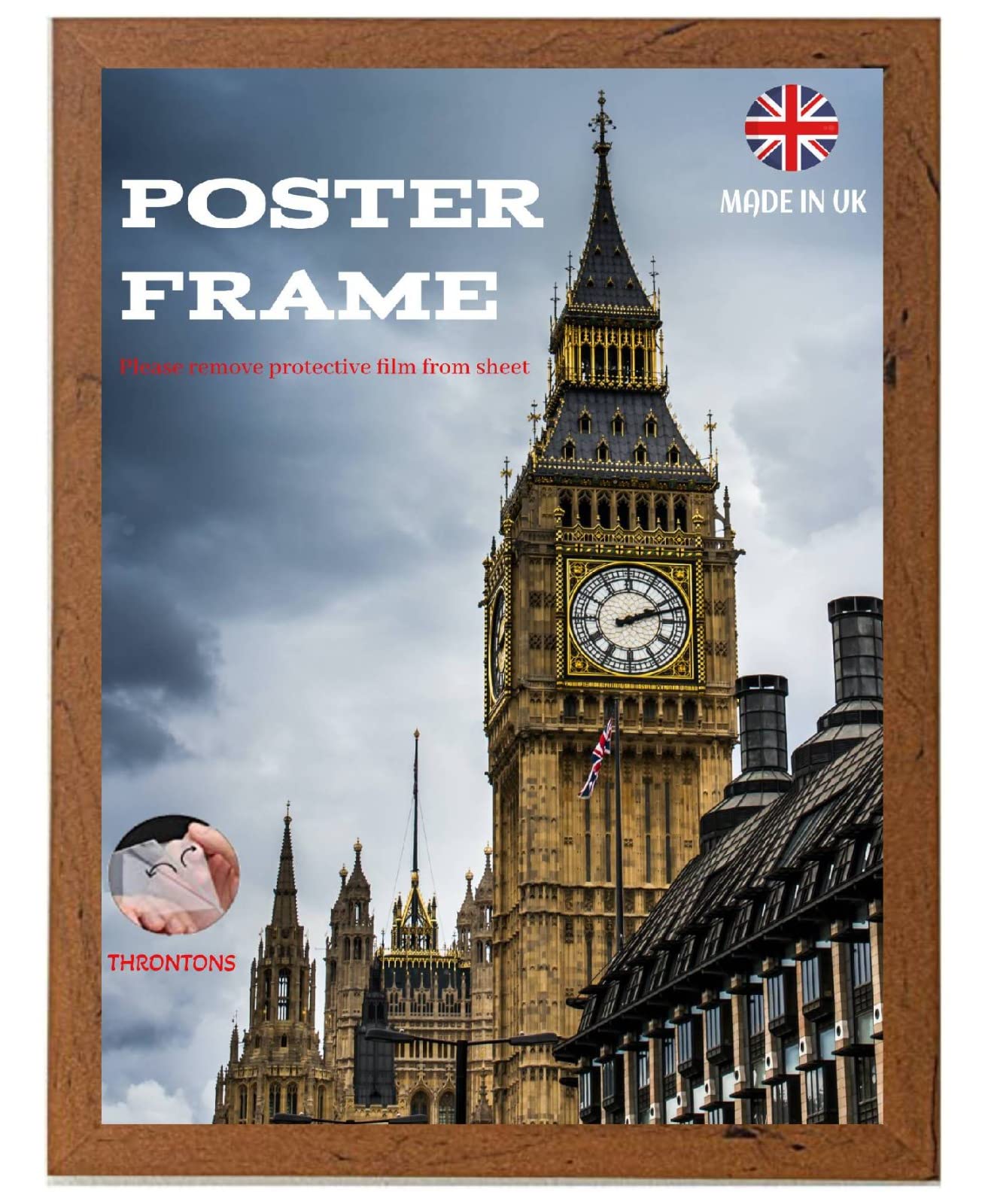 Walnut Throntons Wall Mounted Photo Frame B2-50 × 71 Cm Poster Print With Mdf Backboard Vertically Or Horizontally Display Clear Styrene Sheet Decor Certificate Frame