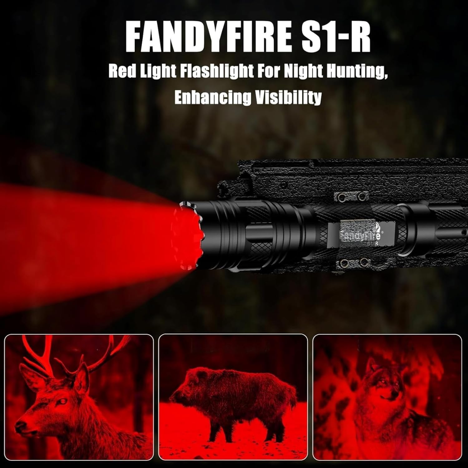 Tactical Red Light Flashlight,620-630nm Bright Rechargeable Single Mode LED Red Flashlight for Night Hunting Observation & Coyote Predator S1-R