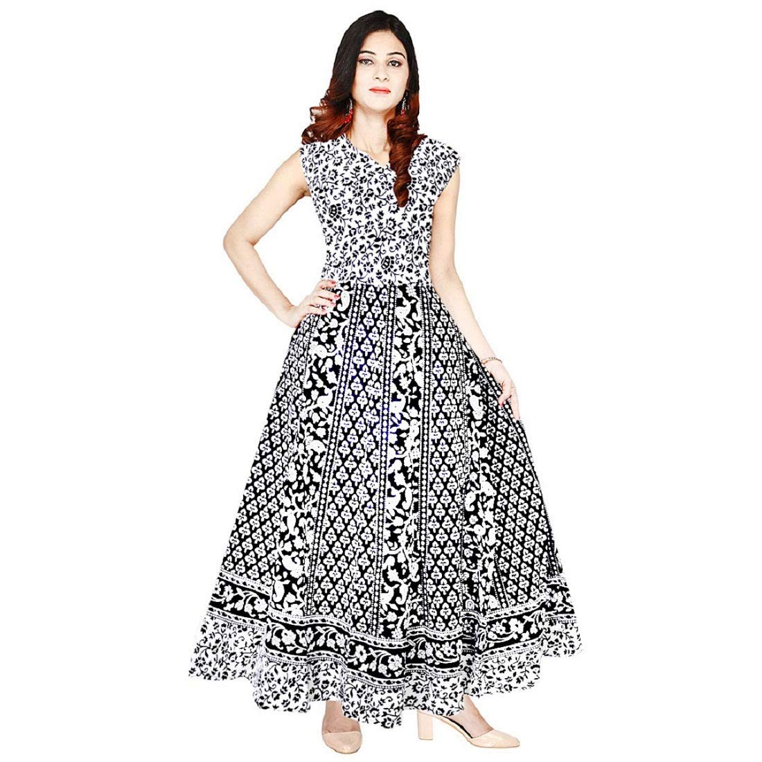 Cotton Women's Maxi Long gown Jaipur Printed (Free Size Upto 44-XXL), Multicolor Disha-FR-5501-image-28