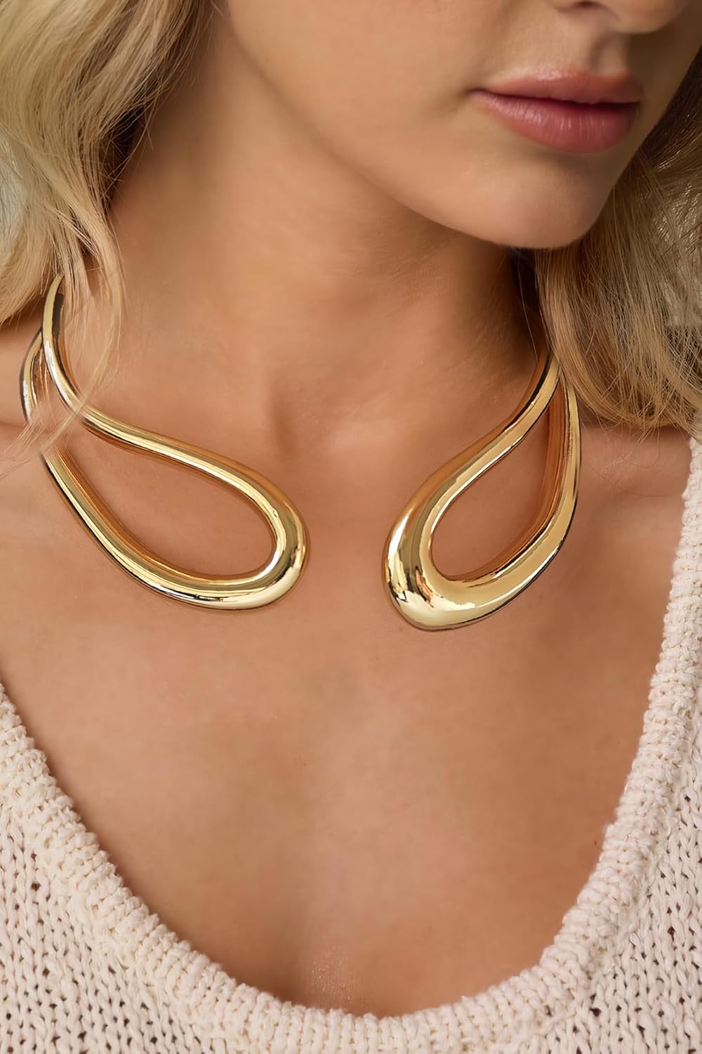 HUAYUNFANG Gold Silver Chunky Choker Necklace For Women Waterdrop Choker Collar Necklace Bold Statement Necklaces Spring Hinged Open Necklaces Trendy Jewelry - Image 3