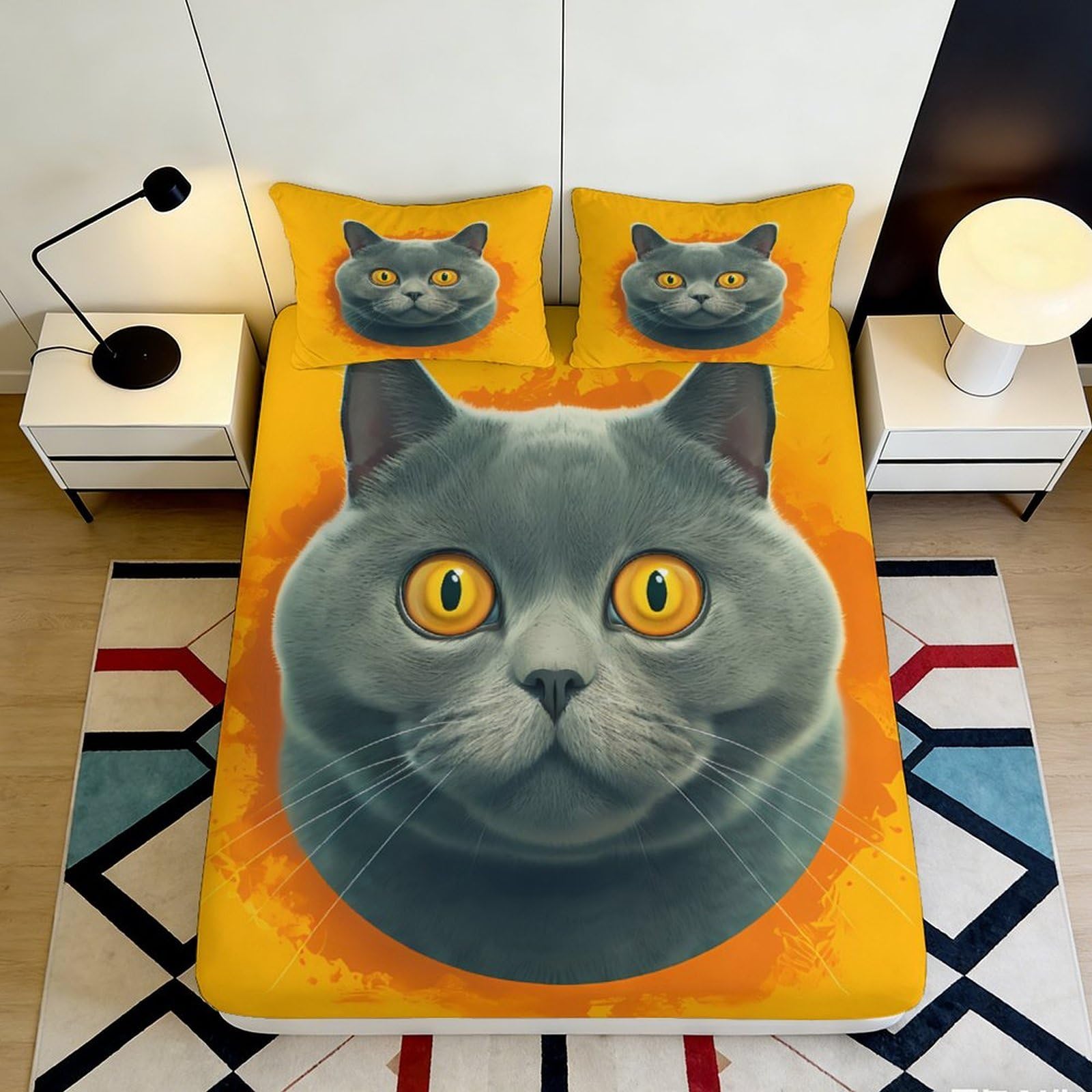 3D Printed Cat Pattern Fitted Sheet Microfiber Deep Pocket Cat Mattress Fitted Cover Elastic Hem for Bedroom Adults 200x200x25cm 90x200x25cm