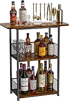 Eyteenokk 3-Tier Freestanding Whiskey Wine Rack - Vintage Industrial Mini Bar Cabinet for Bottles, Shakers, Mugs