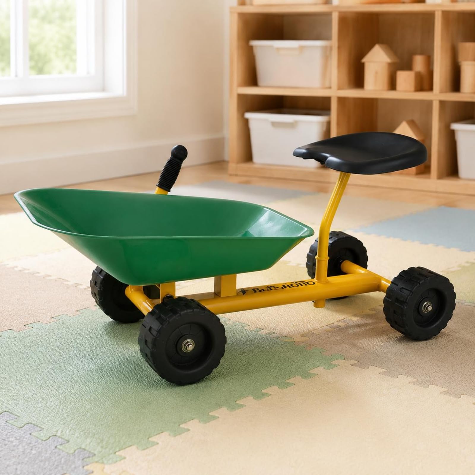 Kinder Baufahrzeug Sandkarren Sandwagen Schubkarre Spielauto mit Schiebegriff Und Rutschfesten Reifen aus Carbonstahl Und für Sandkasten Spielplatz Wiese, Grün