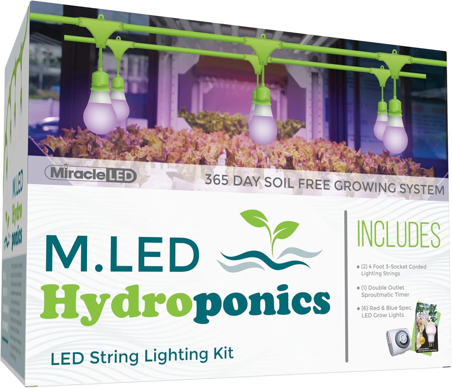 Miracle LED Hydroponics LED Indoor Grow Light Kit - Includes 3 Absolute Daylight Red & Blue Spectrum 100W Replacement Grow Light Bulbs & 1 3-Socket Corded Fixture with SproutMatic Timer (2-Pack)
