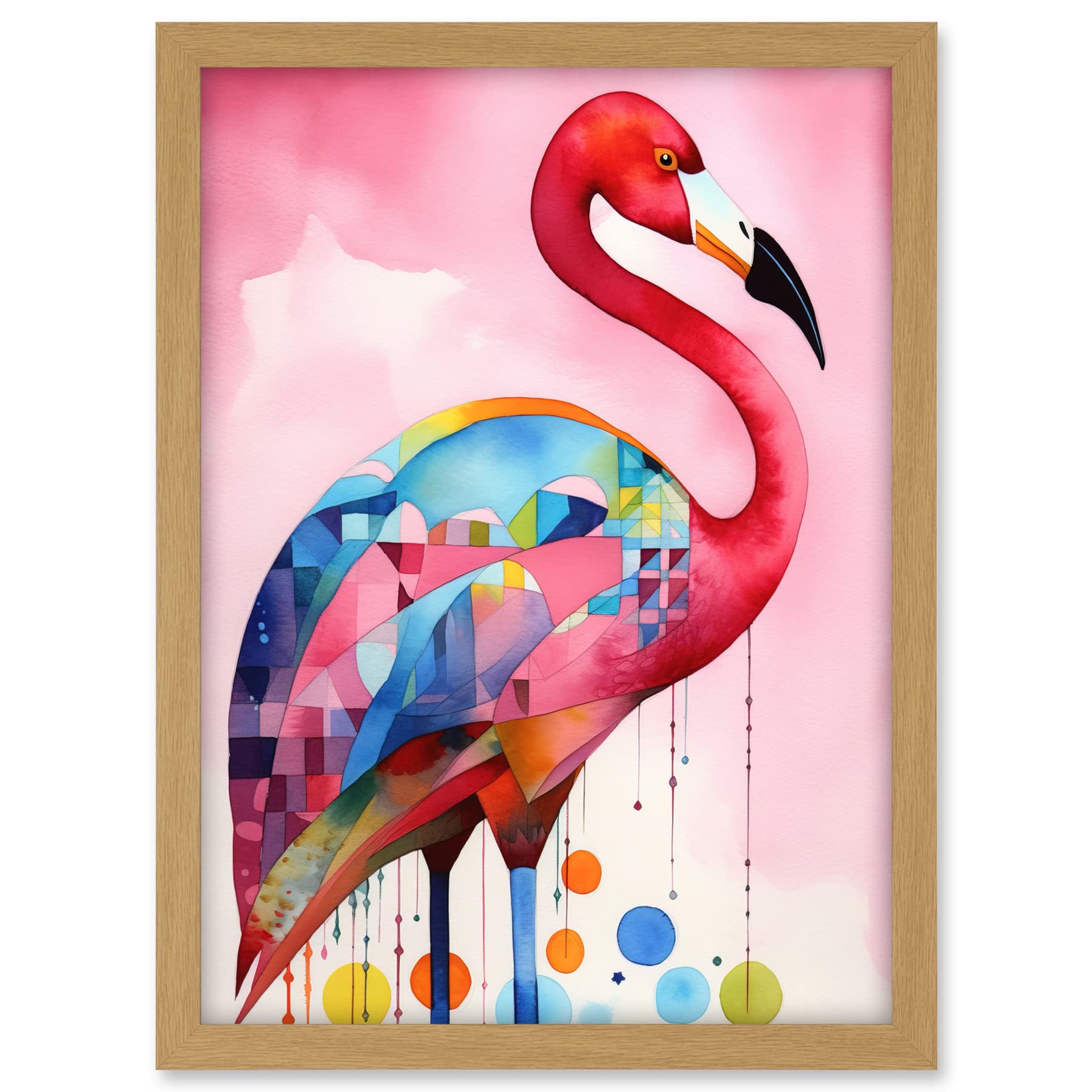Artery8 Flamingo Bird Folk Art Watercolour Painting Artwork Framed A3 Wall Art Print