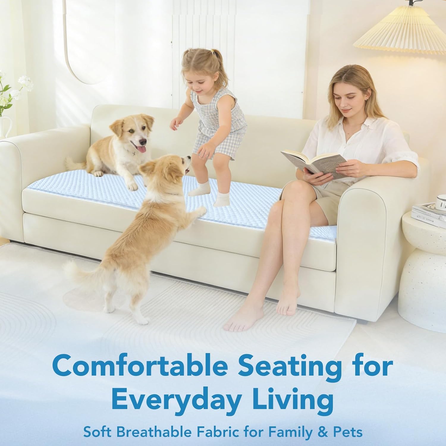 Non Slip Cooling Couch Cover for Seat, Pet Friendly Couch Protector for Dogs&Pets,Breathable Sofa Cushion Cover for 2–3 Seater Couches,Soft Washable Sofa Pad for Leather & Fabric Sofas,Blue,25.6"×59"