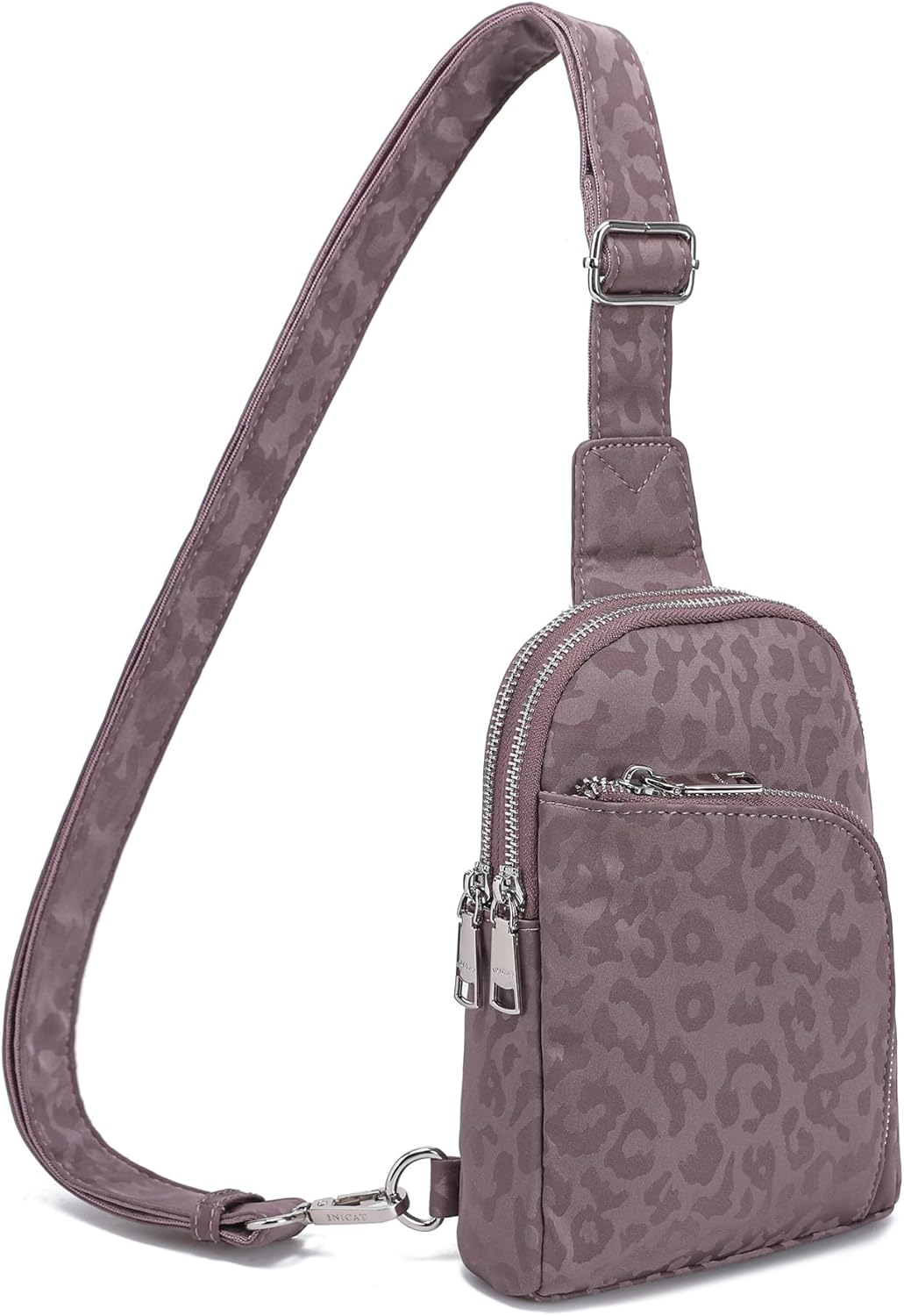 INICAT RFID Blocking Sling Bag Small Crossbody Chest Bags Travel Purses for Women(Grey Leopard)