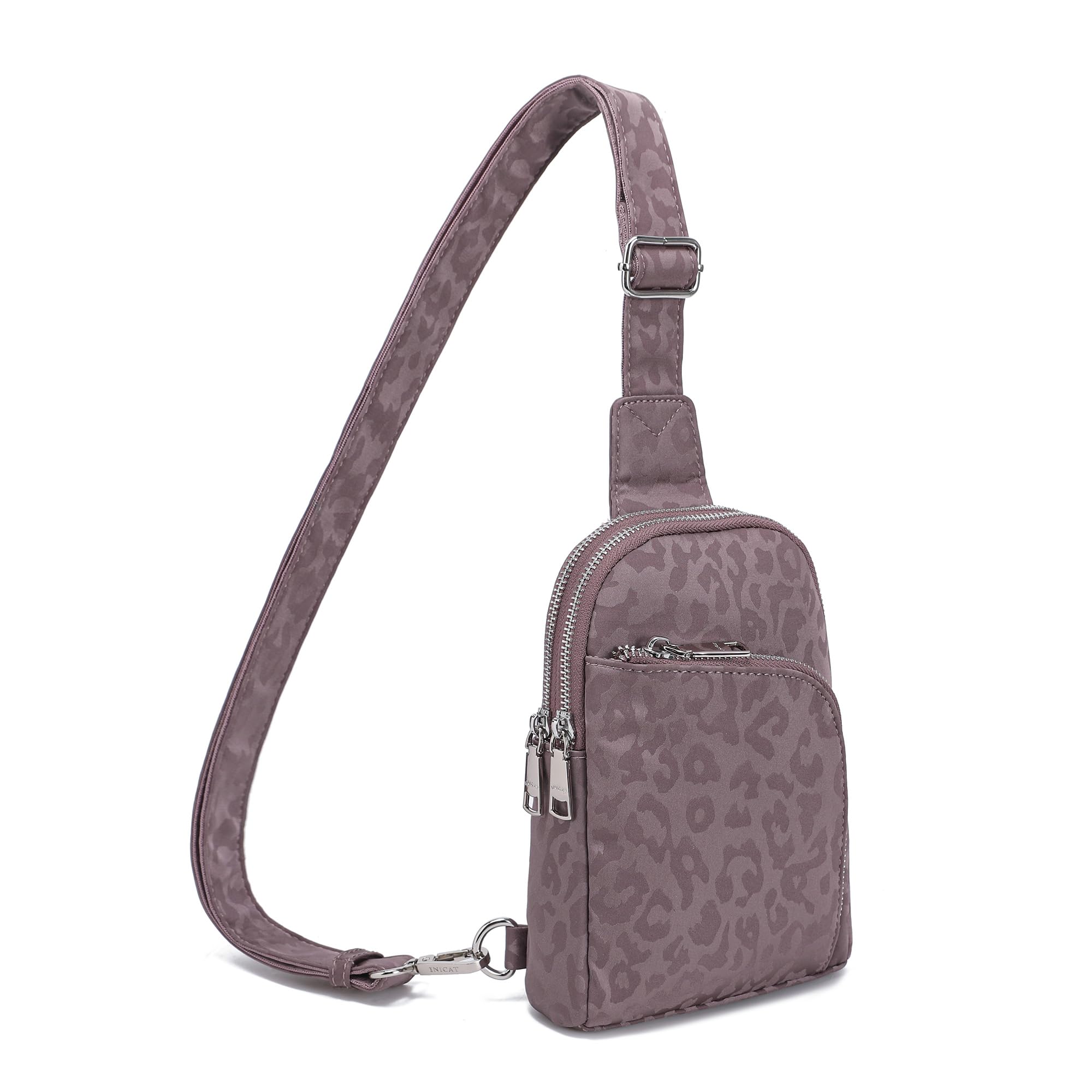 INICAT RFID Blocking Adjustable Strap Crossbody Bag for Women,Sling Fanny Pack with Phone Pocket,Lightweight Nylon Travel Purse for Essentials., Grey Leopard, Small, Modern
