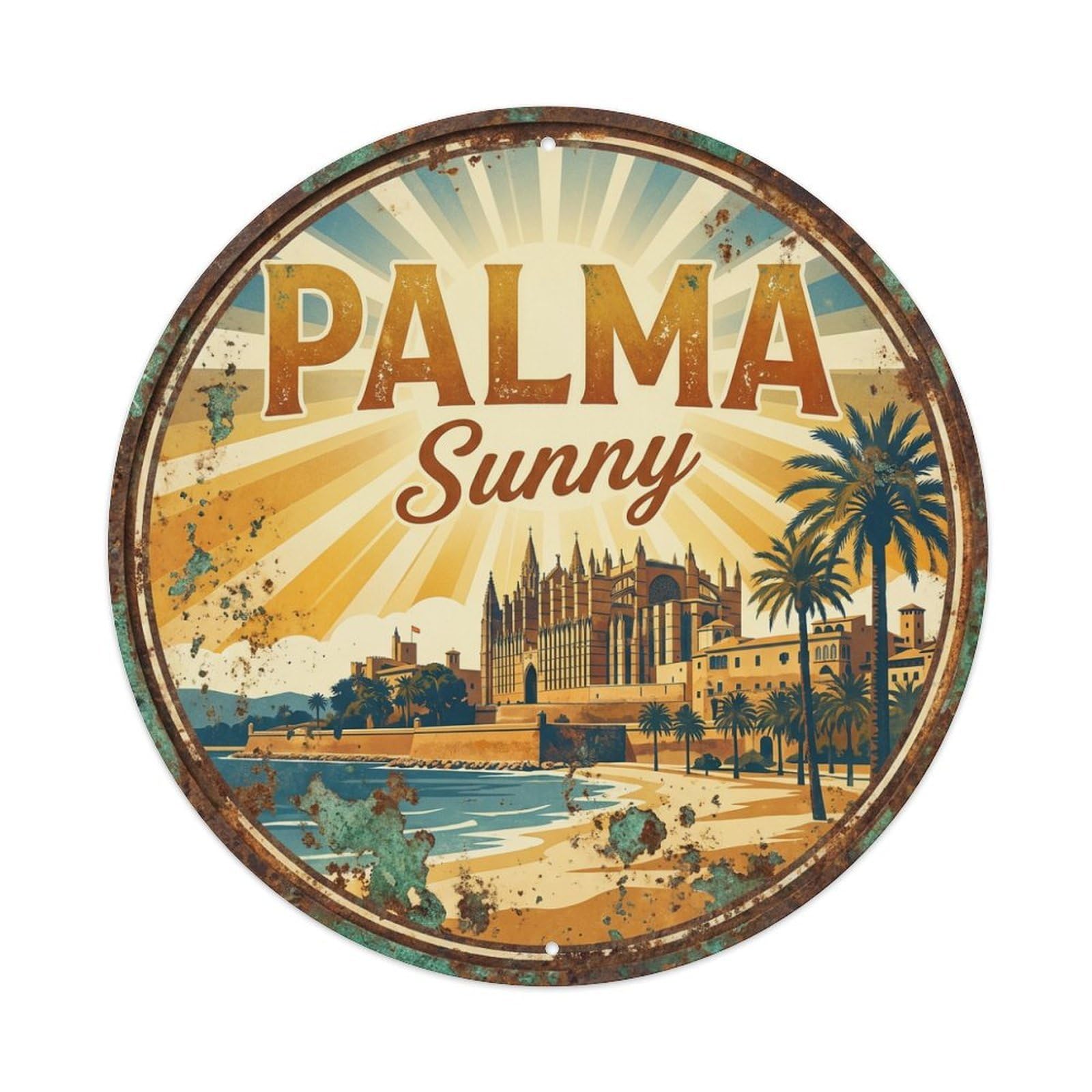 Tgrcjimh Style Metal Tin Sign Vintage Travel Palma Spain Sunshine