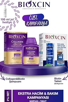 Bioxcin Collagen & Biotin  ampuan  300ml, Biotin Tablet, Y z Temizleme Jeli 100ml Kofre Set