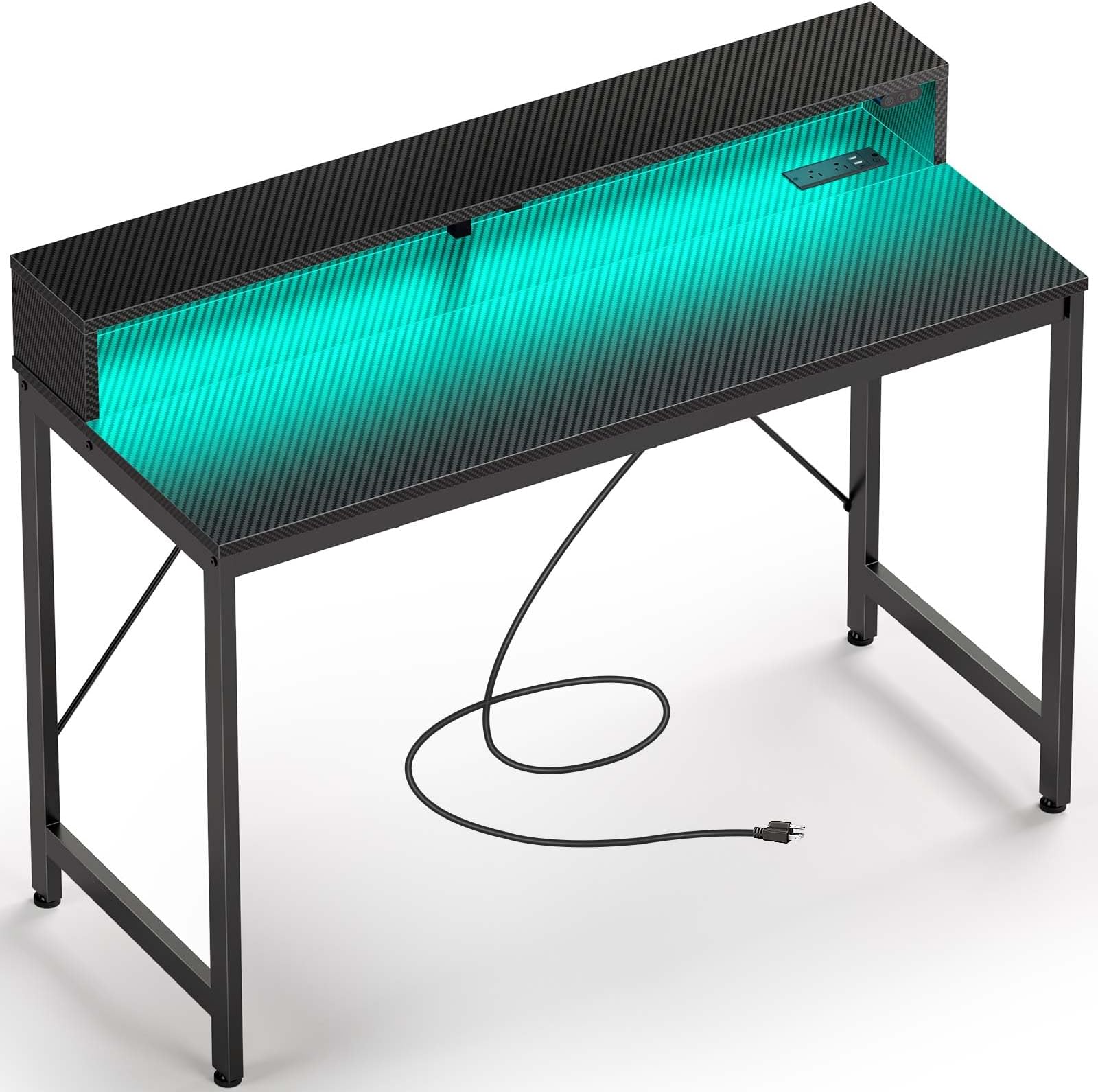 Bureau de jeu en forme de L avec lumières LED et prises de courant
