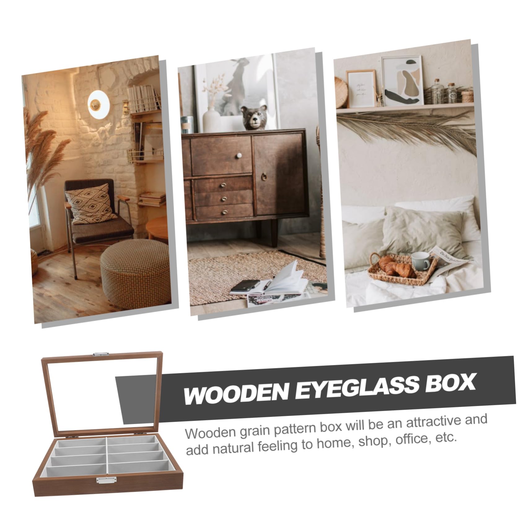 LIFKOME Caja para Guardar Gafas de Sol de Madera, 8 Ranuras, Transparente | Almohadilla Interior de Fieltro, para Exhibir en Ventanas Transparentes, Celebracion Verano
