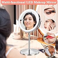 Vista 6 de Lighted Makeup Mirror with Magnification, 10X 8’’Rechargeable Double Sided Vanity Mirror with Lights Magnifying Makeup Mirror with 3 Color Light