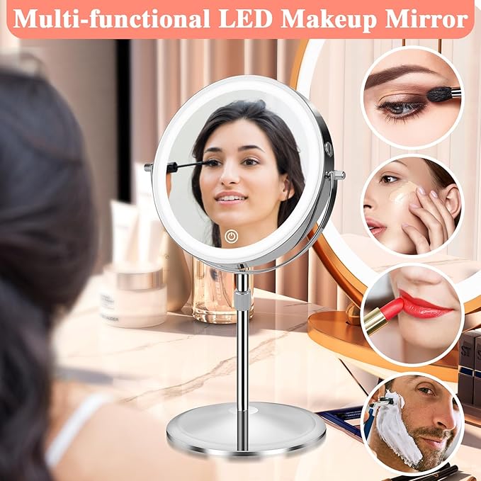 Espejo de Maquillaje con Luz y Aumento 10X, Recargable, Base Desmontable miniatura 6