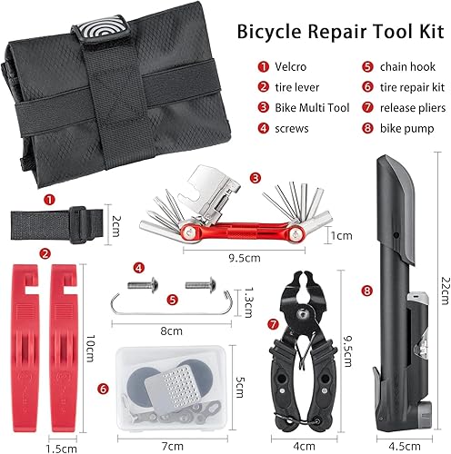 Miniatura 6 de Kit de herramientas de reparación de bicicletas con bomba de bicicleta y bolsa de sillín - Kits de herramientas de bicicleta para reparación y