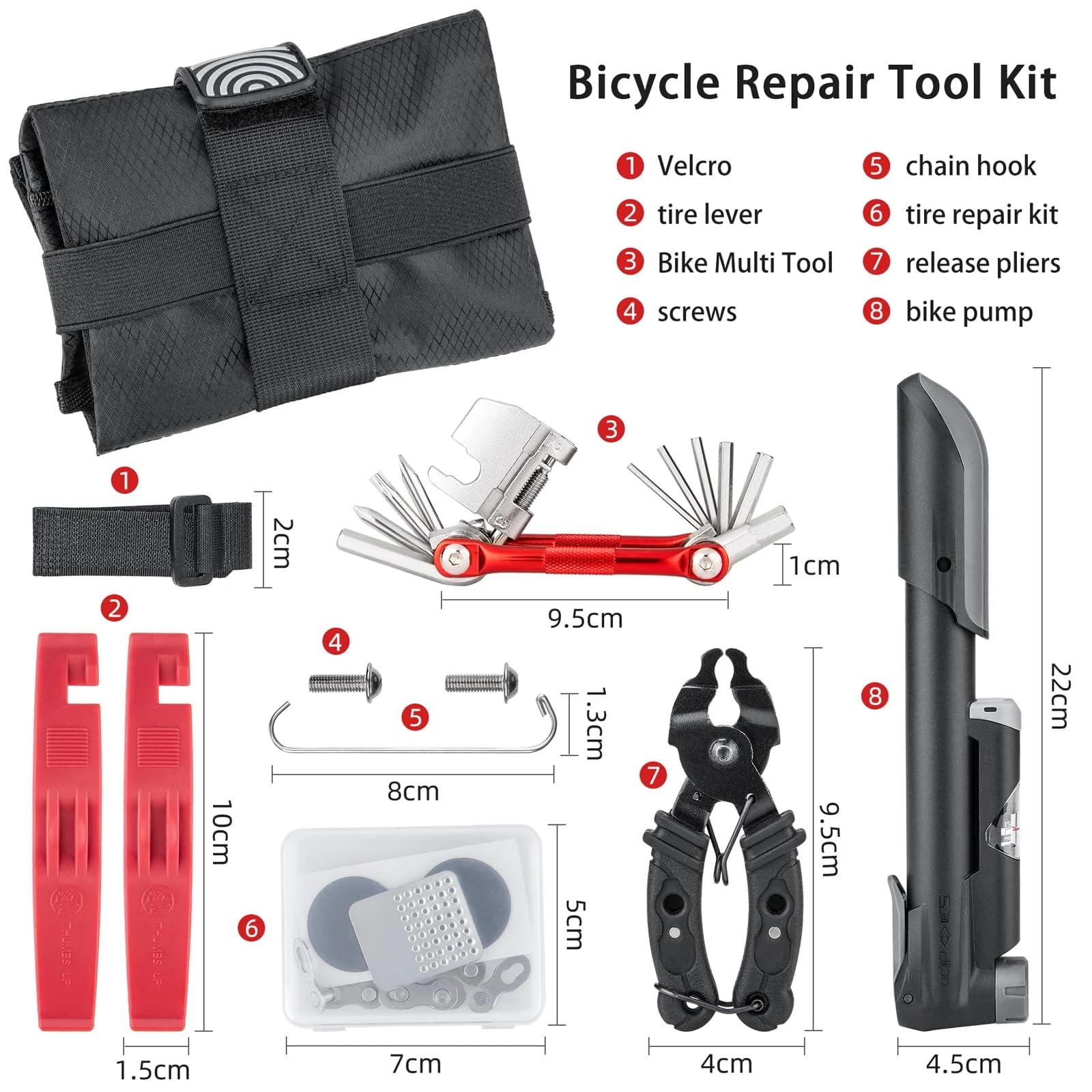Kit di attrezzi per la riparazione della bicicletta con pompa e borsa da sella, kit di attrezzi per la riparazione e la manutenzione a casa o in viaggio