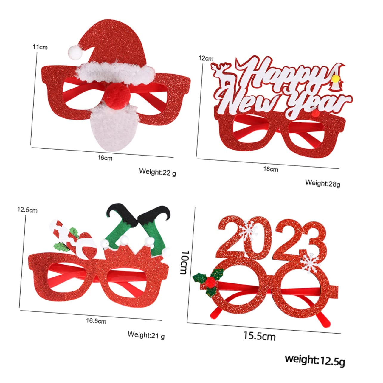 OUNONA 4pcs Boys and Girls Christmas Glasses Frame Decorative Glasses for Christmas Party