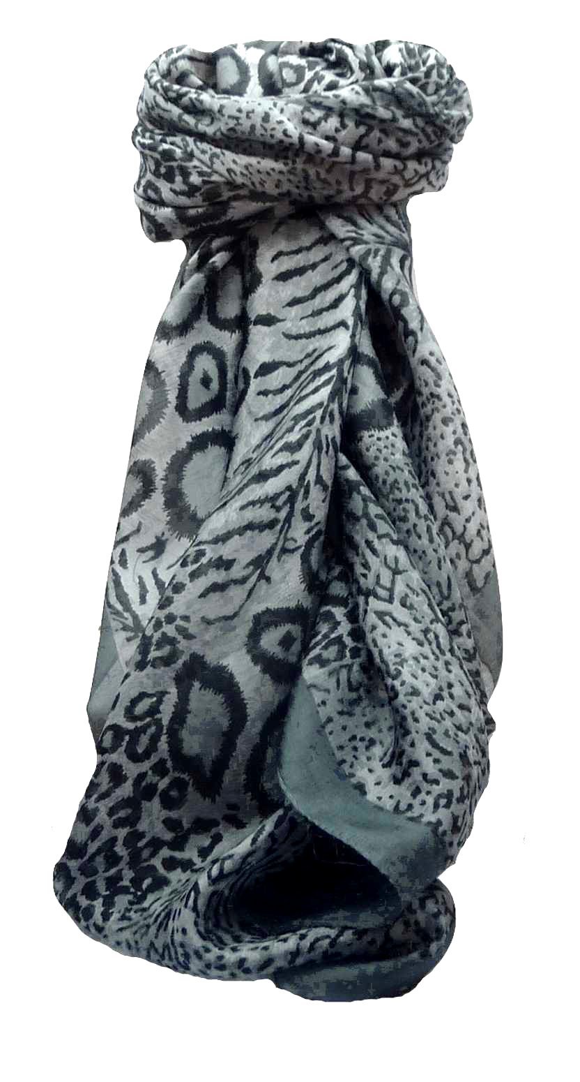 Pashmina & Silk Grey Mulberry Silk Contemporary Square Scarf Chanderi Charcoal