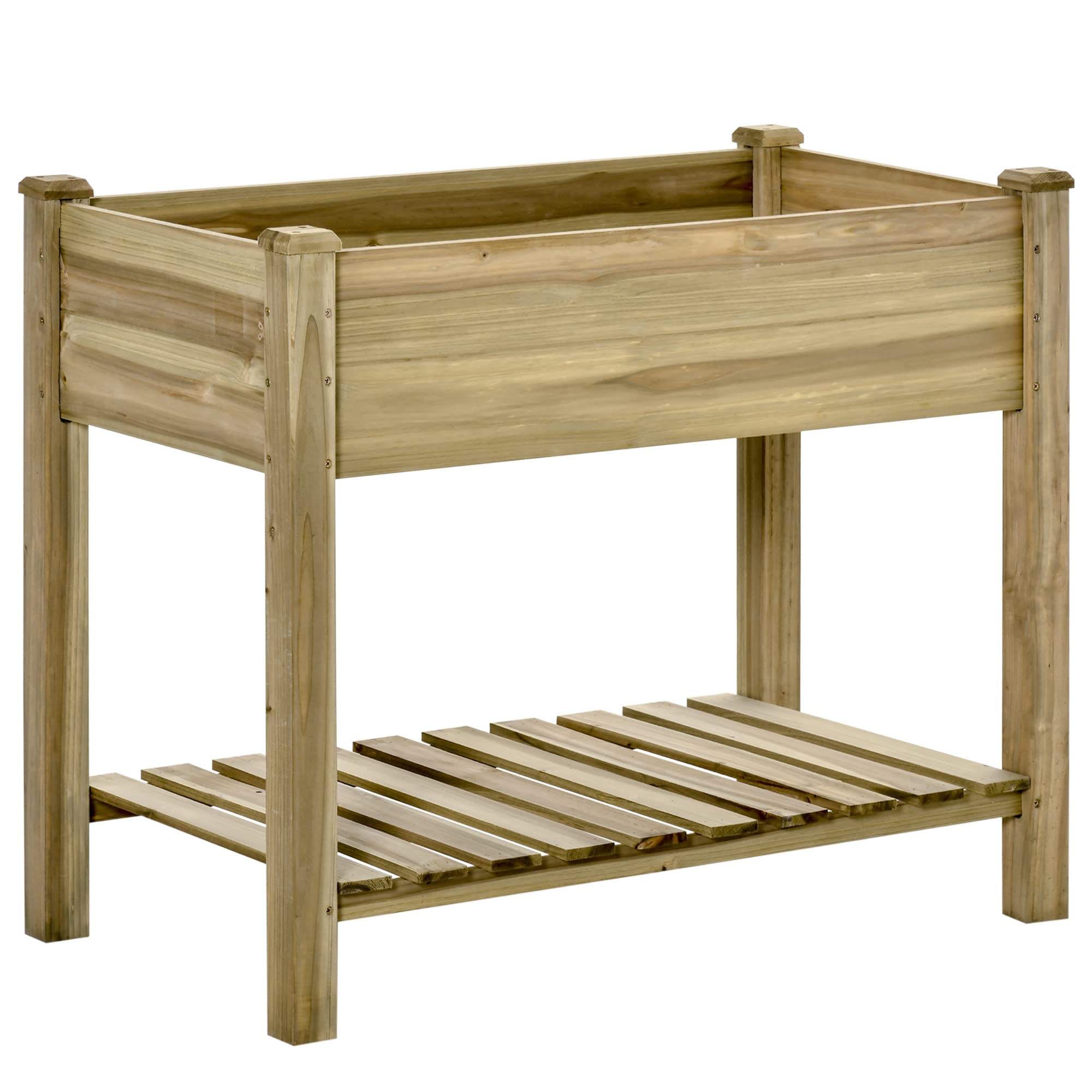 Outsunny Letto per Orto Rialzato in Legno con Ripiano Inferiore, Fioriera da Esterno Portapiante per Giardino e Balcone, 91x51x76cm