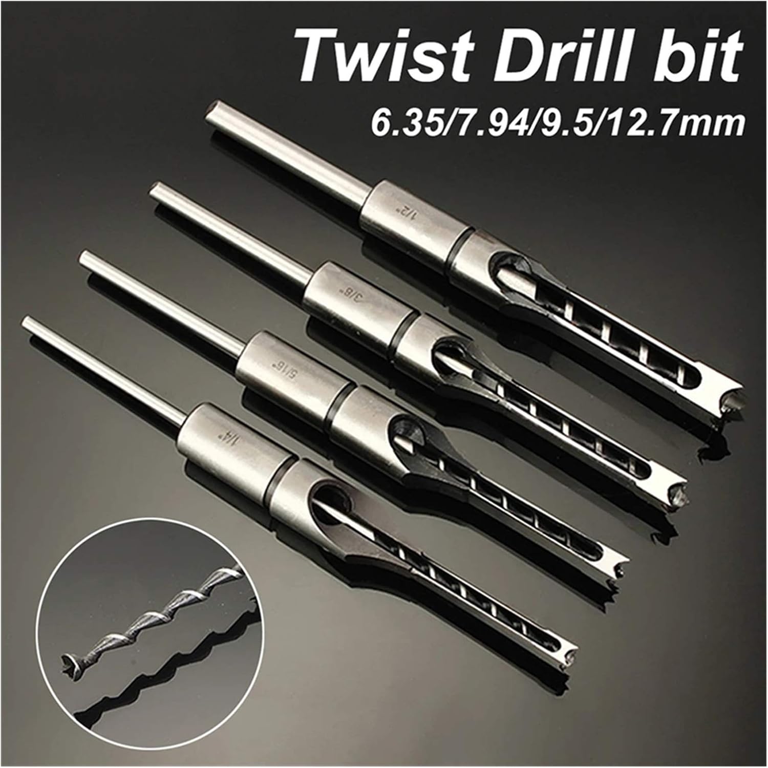 Surface Milling Cutter 6.35/7.94/9.5/12.7mm HSS Twist Drill Bit Woodworking Square Hole Auger Drill Bit Chisel Bit Set (Color : 12.7mm)