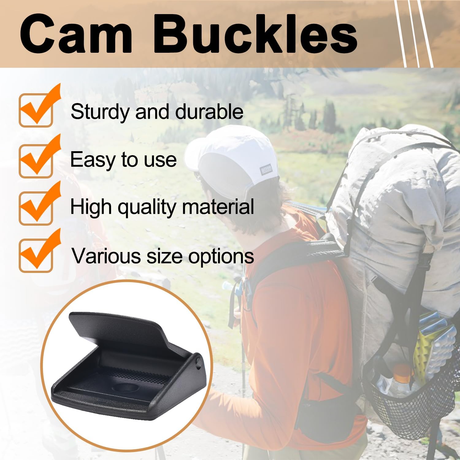 CooBigo 10Pack 2 Inch Black Cam Buckles, Plastic Toggle Buckle Clip for Pet Chest Vest, Car Roof Bag, Backpack Luggage Straps, Belt DIY Craft Accessories (50.5mm) image 3
