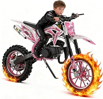 2025 Upgrade 49cc Kids Dirt Bike with Dual Disc Brakes, 2-Stroke 40KM/H Gas Pitbike - Reinforced Chain Guard & Anti-Slip Tires Mini Motocross for Off-Road (150kg Load)