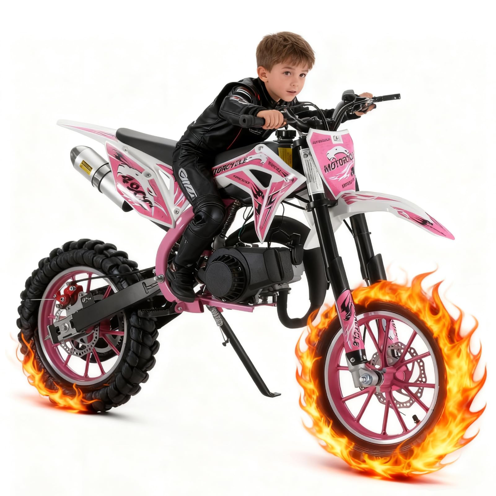 2025 Upgrade 49cc Kids Dirt Bike with Dual Disc Brakes, 2-Stroke 40KM/H Gas Pitbike - Reinforced Chain Guard & Anti-Slip Tires Mini Motocross for Off-Road (150kg Load)