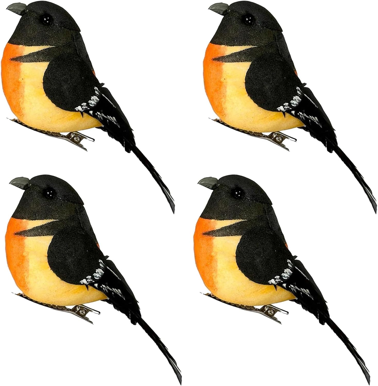 4PCS Artificial Feathered Birds Realistic Clip on Foam Bird Ornaments Figurines for Christmas Tree Decoration Wreaths Crafts Party Home Decor (Baltimore Oriole)