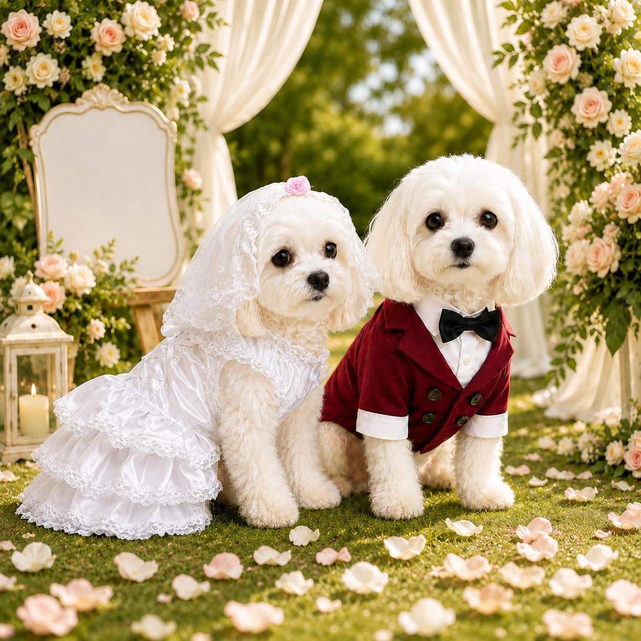 Dog Wedding Dress with Head Pieces, Luxury Lace Dog Bride Costume Soft Comfortable Dog Wedding Party Dress Bride Pet Apparel for Small Medium Large Dogs White XL