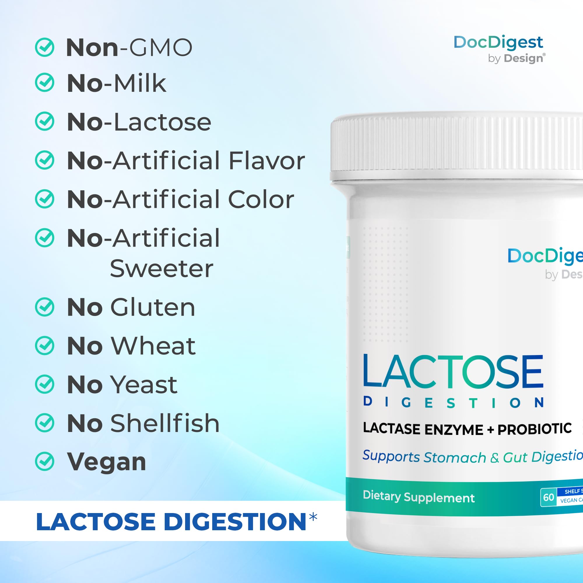 DocDigest by Design Lactase Enzyme + Probiotic – Dual-Action Dairy Digestion & Gut Support – 9,000 ALU Lactase, 4 Billion CFU – for Lactose Intolerance – Vegan, Non-GMO, 60 Capsules — Amazon image 7