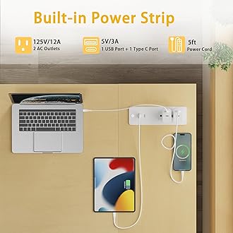 TIQLAB L-Shaped Computer Desk with Power Outlets - Reversible Shelves, 47 Inch Gaming & Study Desk in Beige