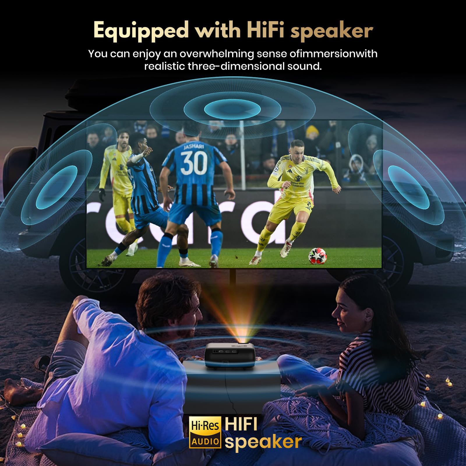 Mini proiettore con WiFi e Bluetooth, 1080p nativo, supporto 4K, altoparlante Premium, Smart Android TV OS, WiFi 6, Bluetooth 5.2 e correzione trapezoidale automatica, nero