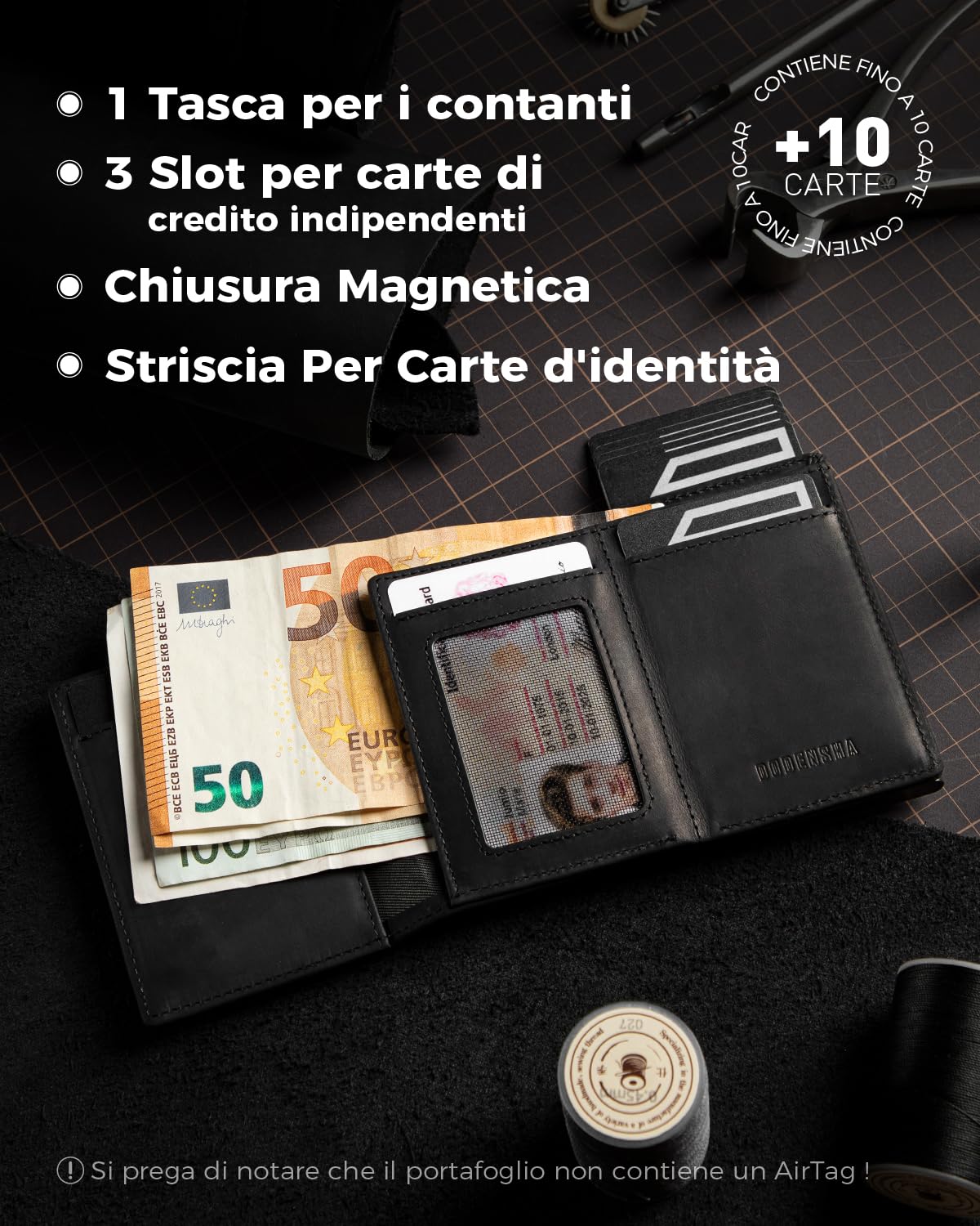 DODENSHA® MagSnap Airtag Portafoglio Uomo con protezione RFID I Portafoglio piccolo I Portafoglio intelligente piccolo per 10+ carte I Porta carte di credito I Portatessere uomo tascabile