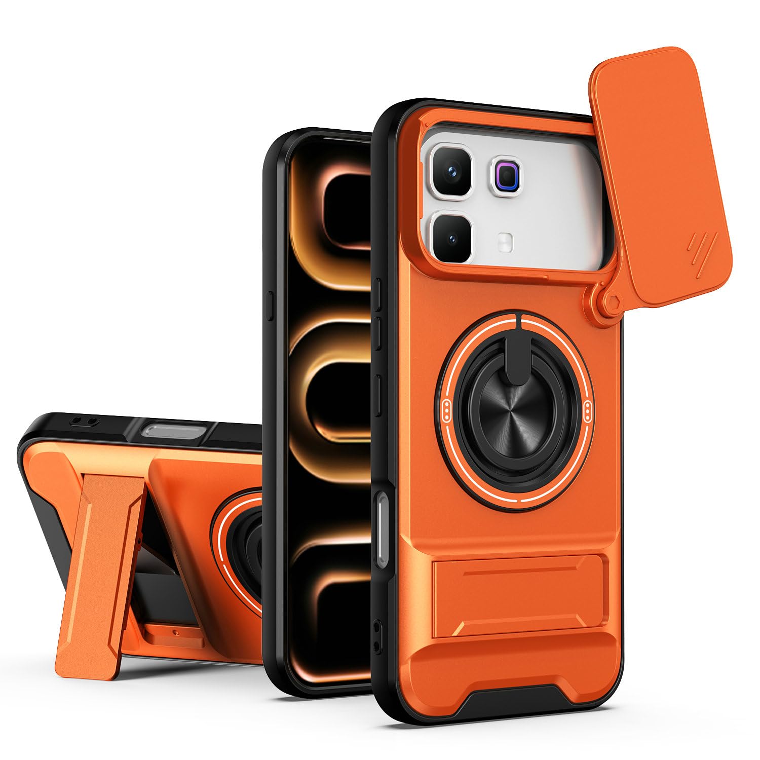 Compatible with Infinix Note 60 5G Case Cover,Compatible with Infinix Note 60 Pro 5G X6878 with Slide Camera Cover Phone Stand Protective Case Orange