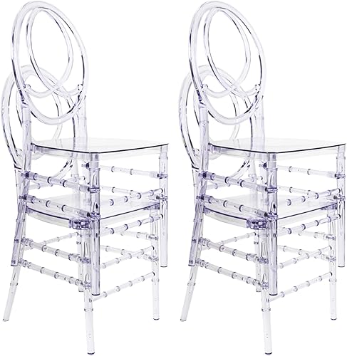 Miniatura 5 de FOH FOHFurniture - Juego de 4 sillas acrílicas mejoradas, sillas fantasma Chiavari de cristal, sillas apilables transparentes elegantes