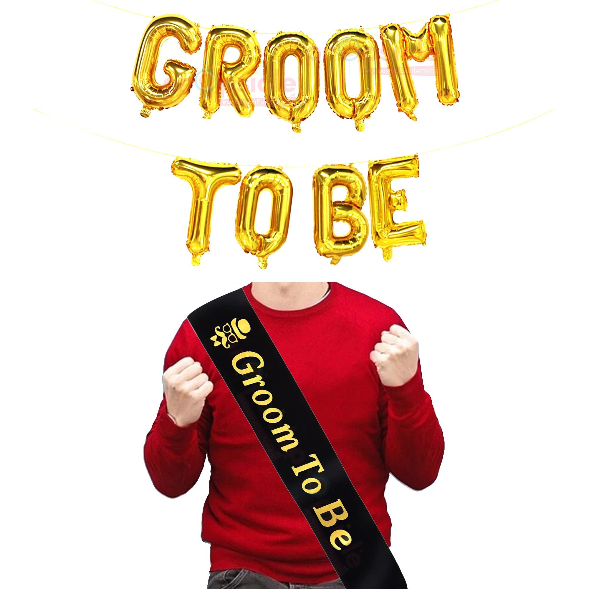 Propsicle Bachelorette Silk Sash Pack of 1 Black Groom To Be Sash & Golden Groom To Be Foil Balloon Party Decoration Item For Spinster Party Accessories