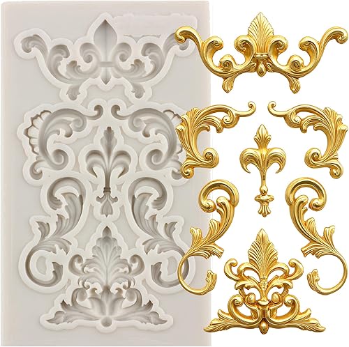 Miniatura 13 de Molde de Fondant Barroco Moldes de Silicona de Volutas de Calados de Encaje Moldes de Filigrana 3D Esculpidos para Decoración de Tartas de Azúcar