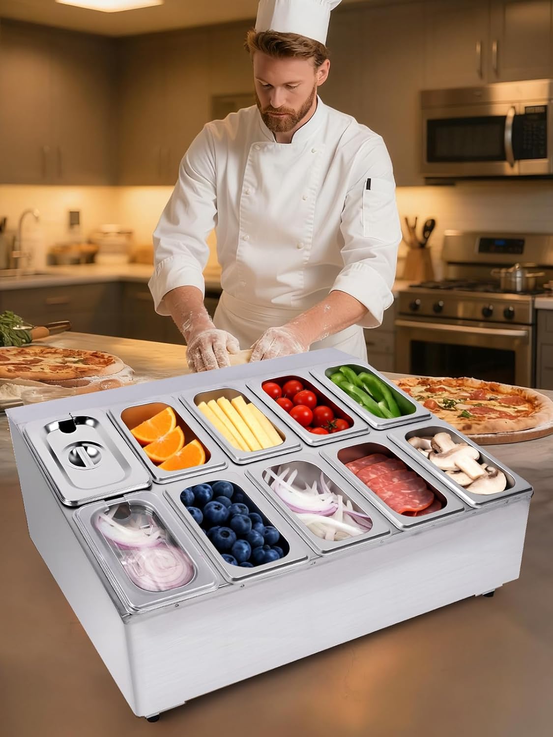 Lanstics Pizza Topping Station 10 Pans Pizza Storage Container Topping containers with Lids Spoon Condiment Organizers Buffet Containers Set for Restaurant Pizza Sauce Jam Fruit Ingredient - Image 7