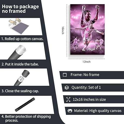 Miniatura 6 de GUANKE Lionel - Póster de Messi de la superestrella del fútbol, pósteres de Messi para decoración de dormitorio de niños, arte de pared en lienzo de
