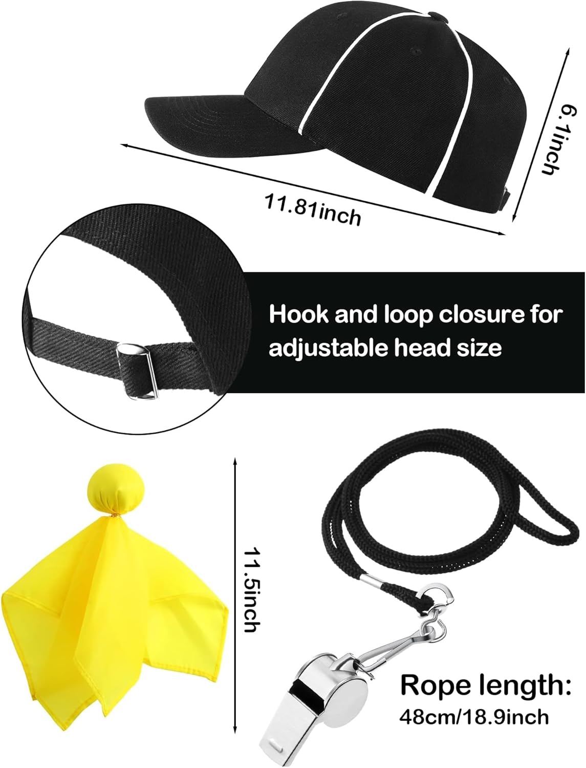 Referee Shirt for Adult - 4 Pcs Referee Costume Ref Jersey Costume Set for Football Umpire Halloween Cosplay - Image 7