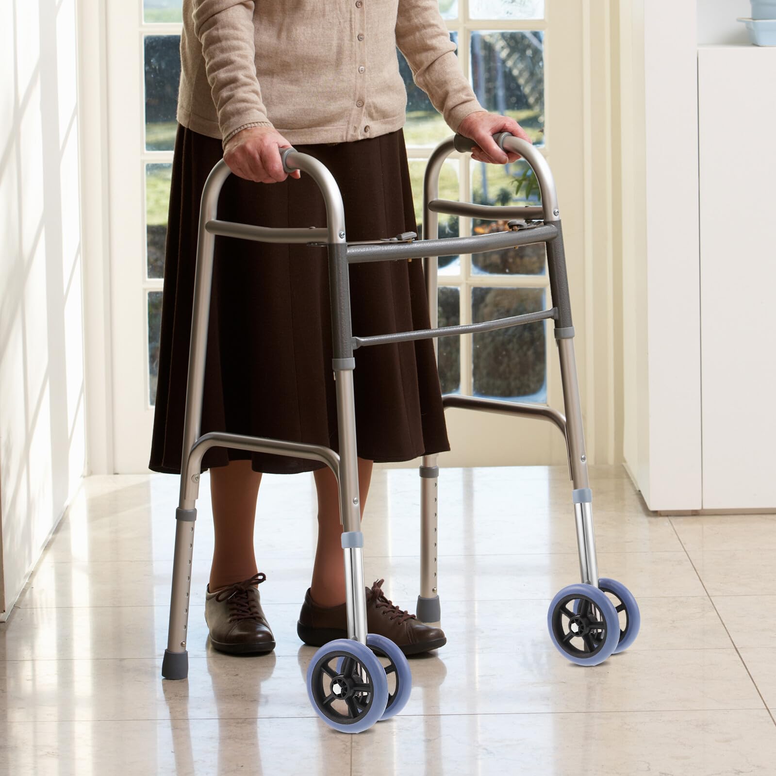 ERINGOGO Ruote di Ricambio per Deambulatore Pieghevole, 1 Paio in Gomma e Metallo, Adattabilità Multipla e Comfort Migliorato per Uso Domestico e Assistenza Anziani